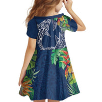 Polynesia Family Matching Long Sleeve Bodycon Dress and Hawaiian Shirt Sharks Duo Tropical Navy LT7 - Polynesian Pride