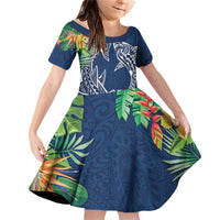 Polynesia Family Matching Off Shoulder Short Dress and Hawaiian Shirt Sharks Duo Tropical Navy LT7 Daughter's Dress Navy - Polynesian Pride