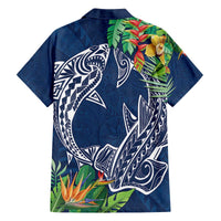 Polynesia Family Matching Puletasi and Hawaiian Shirt Sharks Duo Tropical Navy LT7 - Polynesian Pride