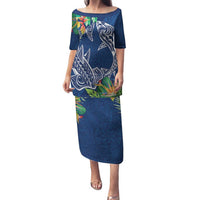 Polynesia Family Matching Puletasi and Hawaiian Shirt Sharks Duo Tropical Navy LT7 Mom's Dress Navy - Polynesian Pride