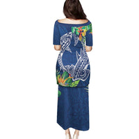 Polynesia Family Matching Puletasi and Hawaiian Shirt Sharks Duo Tropical Navy LT7 - Polynesian Pride