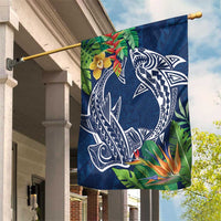Polynesia Garden Flag Sharks Duo Tropical Navy LT7 House Flag Navy - Polynesian Pride