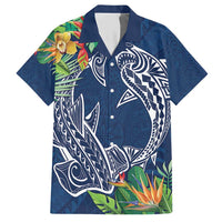 Polynesia Hawaiian Shirt Sharks Duo Tropical Navy LT7 Navy - Polynesian Pride