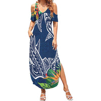 Polynesia Summer Maxi Dress Sharks Duo Tropical Navy LT7 Women Navy - Polynesian Pride