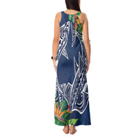 Polynesia Tank Maxi Dress Sharks Duo Tropical Navy LT7 - Polynesian Pride