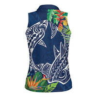 Polynesia Women Sleeveless Polo Shirt Sharks Duo Tropical Navy LT7 - Polynesian Pride
