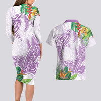 Polynesia Couples Matching Long Sleeve Bodycon Dress and Hawaiian Shirt Sharks Duo Tropical Lavender LT7 - Polynesian Pride