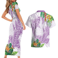 Polynesia Couples Matching Short Sleeve Bodycon Dress and Hawaiian Shirt Sharks Duo Tropical Lavender LT7 - Polynesian Pride