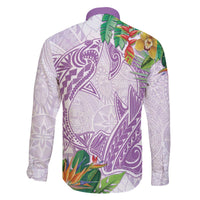 Polynesia Family Matching Off Shoulder Short Dress and Hawaiian Shirt Sharks Duo Tropical Lavender