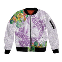 Polynesia Sleeve Zip Bomber Jacket Sharks Duo Tropical Lavender