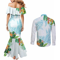 Polynesia Couples Matching Mermaid Dress and Long Sleeve Button Shirt Sharks Duo Tropical Turquoise LT7 - Polynesian Pride
