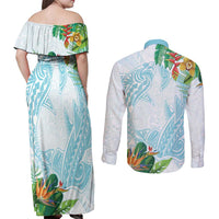 Polynesia Couples Matching Off Shoulder Maxi Dress and Long Sleeve Button Shirt Sharks Duo Tropical Turquoise LT7 - Polynesian Pride