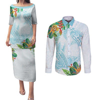 Polynesia Couples Matching Puletasi and Long Sleeve Button Shirt Sharks Duo Tropical Turquoise LT7 Turquoise - Polynesian Pride