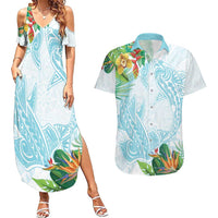 Polynesia Couples Matching Summer Maxi Dress and Hawaiian Shirt Sharks Duo Tropical Turquoise LT7 Turquoise - Polynesian Pride
