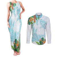 Polynesia Couples Matching Tank Maxi Dress and Long Sleeve Button Shirt Sharks Duo Tropical Turquoise LT7 Turquoise - Polynesian Pride