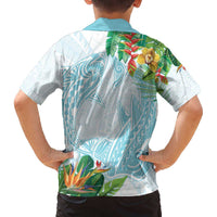 Polynesia Family Matching Off Shoulder Short Dress and Hawaiian Shirt Sharks Duo Tropical Turquoise LT7 - Polynesian Pride