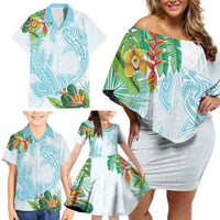 Polynesia Family Matching Off Shoulder Short Dress and Hawaiian Shirt Sharks Duo Tropical Turquoise LT7 - Polynesian Pride