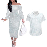 Polynesia Couples Matching Off The Shoulder Long Sleeve Dress and Hawaiian Shirt Sharks Duo Tropical Off White LT7 White - Polynesian Pride