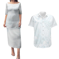 Polynesia Couples Matching Puletasi and Hawaiian Shirt Sharks Duo Tropical Off White LT7 White - Polynesian Pride