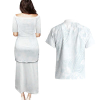 Polynesia Couples Matching Puletasi and Hawaiian Shirt Sharks Duo Tropical Off White LT7 - Polynesian Pride