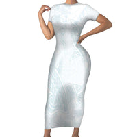 Polynesia Family Matching Short Sleeve Bodycon Dress and Hawaiian Shirt Sharks Duo Tropical Off White LT7 Mom's Dress White - Polynesian Pride
