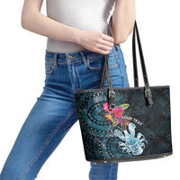 Niue Personalised Leather Tote Bag Hiapo Mix Coconut Crab LT7 - Polynesian Pride