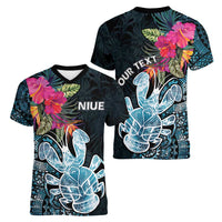 Niue Personalised Women V-Neck T-Shirt Hiapo Mix Coconut Crab