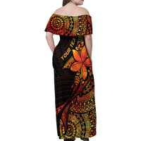 Niue Fakaalofa Atu Personalised Family Matching Off Shoulder Maxi Dress and Hawaiian Shirt Whale Hiapo Fiery Motif