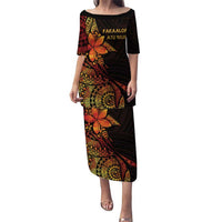 Niue Fakaalofa Atu Personalised Puletasi Whale Hiapo Fiery Motif LT7 Long Dress Art - Polynesian Pride