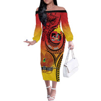 Papua New Guinea 50 Years Off The Shoulder Long Sleeve Dress Motuan Motifs