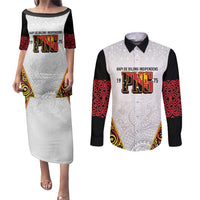 Personalized Papua New Guinea Couples Matching Puletasi and Long Sleeve Button Shirt Hapi De bilong Indipendens PNG LT7 White - Polynesian Pride