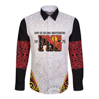 Personalized Papua New Guinea Long Sleeve Button Shirt Hapi De bilong Indipendens PNG LT7 Unisex White - Polynesian Pride