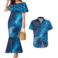 Aotearoa Taniko Matariki Couples Matching Mermaid Dress and Hawaiian Shirt Cosmic Blue LT7 Blue - Polynesian Pride
