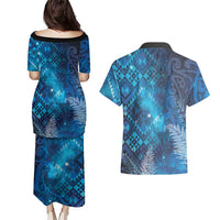 Aotearoa Taniko Matariki Couples Matching Puletasi and Hawaiian Shirt Cosmic Blue LT7 - Polynesian Pride