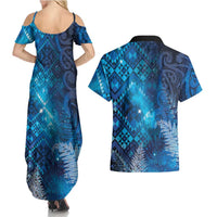 Aotearoa Taniko Matariki Couples Matching Summer Maxi Dress and Hawaiian Shirt Cosmic Blue LT7 - Polynesian Pride