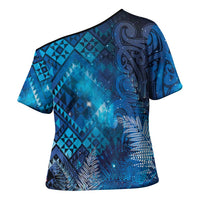 Aotearoa Taniko Matariki Cross Shoulder Shirt Cosmic Blue LT7 - Polynesian Pride