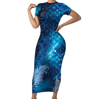 Aotearoa Taniko Matariki Family Matching Short Sleeve Bodycon Dress and Hawaiian Shirt Cosmic Blue
