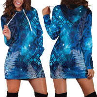 Aotearoa Taniko Matariki Hoodie Dress Cosmic Blue LT7 - Polynesian Pride