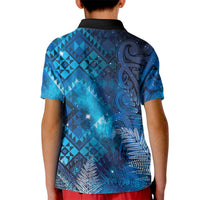 Aotearoa Taniko Matariki Kid Polo Shirt Cosmic Blue LT7 - Polynesian Pride