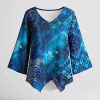 Aotearoa Taniko Matariki Kimono Sleeve Blouse Cosmic Blue LT7 Female Blue - Polynesian Pride