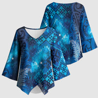 Aotearoa Taniko Matariki Kimono Sleeve Blouse Cosmic Blue LT7 - Polynesian Pride