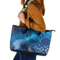 Aotearoa Taniko Matariki Leather Tote Bag Cosmic Blue LT7 Blue - Polynesian Pride