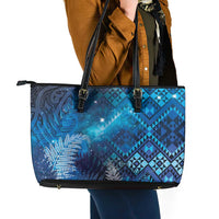 Aotearoa Taniko Matariki Leather Tote Bag Cosmic Blue LT7 - Polynesian Pride