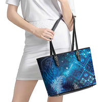 Aotearoa Taniko Matariki Leather Tote Bag Cosmic Blue LT7 - Polynesian Pride