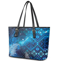 Aotearoa Taniko Matariki Leather Tote Bag Cosmic Blue LT7 - Polynesian Pride