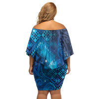 Aotearoa Taniko Matariki Off Shoulder Short Dress Cosmic Blue LT7 - Polynesian Pride