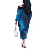 Aotearoa Taniko Matariki Off The Shoulder Long Sleeve Dress Cosmic Blue LT7 - Polynesian Pride