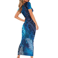 Aotearoa Taniko Matariki Short Sleeve Bodycon Dress Cosmic Blue LT7 - Polynesian Pride