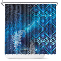Aotearoa Taniko Matariki Shower Curtain Cosmic Blue LT7 Blue - Polynesian Pride