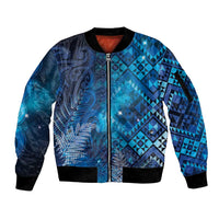 Aotearoa Taniko Matariki Sleeve Zip Bomber Jacket Cosmic Blue LT7 Unisex Blue - Polynesian Pride